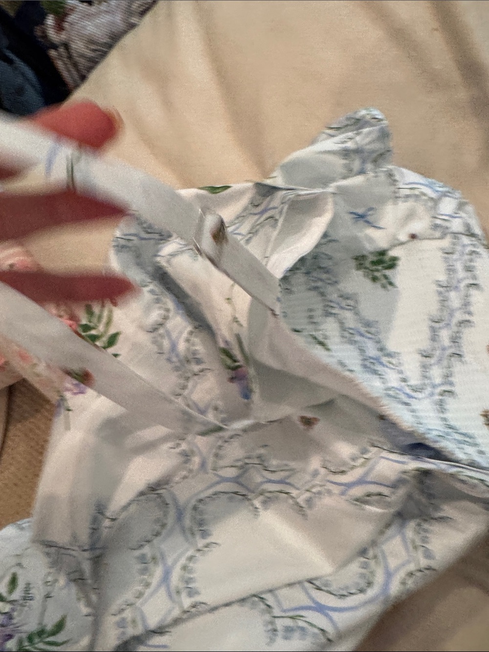 Hill House White Sundress with Blue Motif & Floral Accents - Picture 5 of 11
